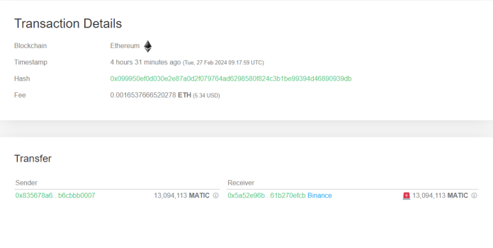 Polygon (MATIC) Whale Makes Giant Deposit To Binance, Bearish Signal?