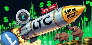 Litecoin (LTC) Worth Prediction: Litecoin Surges Towards $90 as ETF Approval Odds Gas Bull Flag Breakout