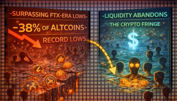 Surpassing FTX-Period Lows: 38% Of Altcoins Hit Document Lows As Liquidity Abandons The Crypto Fringe