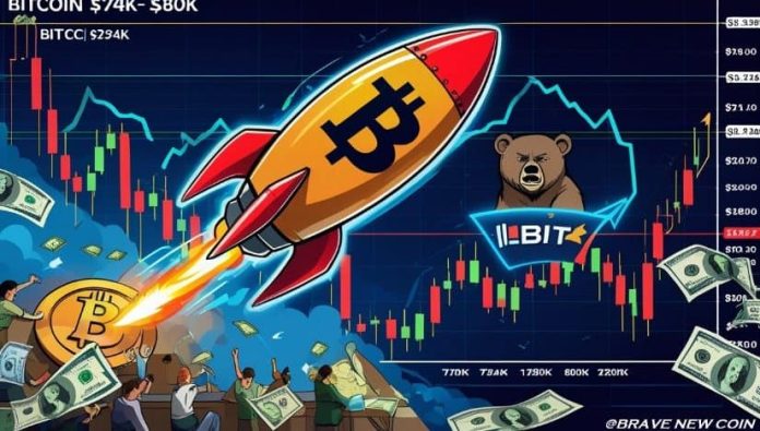 Bitcoin (BTC) Worth Prediction: BTC Eyes $74Ok–$80Ok Liquidity Sweep Earlier than Potential Correction as IBIT Tracks Bear Flag