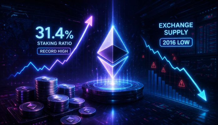 Ethereum Staking Ratio Hits Document 31.4% As Alternate Provide Crashes To 2016 Lows