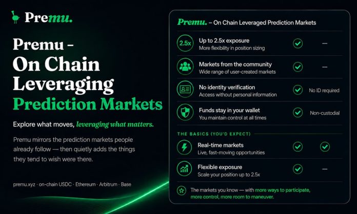 Premu Launches Decentralized Prediction Market Platform That includes Consumer-Created Markets and Leveraged Occasion Buying and selling Premu Launches Decentralized Prediction Market Platform That includes Consumer-Created Markets and Leveraged Occasion Buying and selling