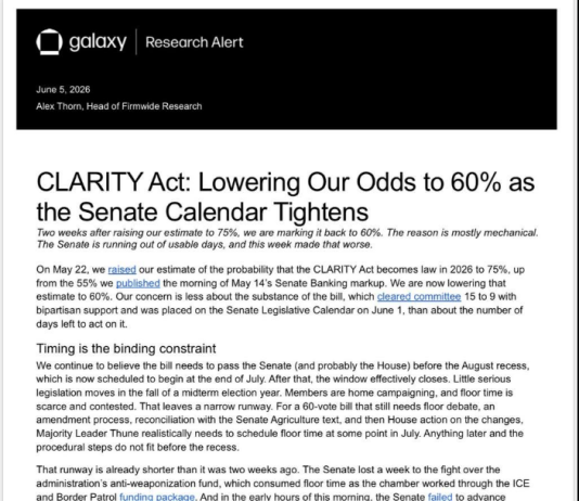 CLARITY Act Momentum Slows As Approval Odds Fall To 60% CLARITY Act Momentum Slows As Approval Odds Fall To 60%