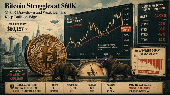 Bitcoin (BTC) Value Prediction: Bitcoin Struggles at $60Ok as MSTR Drawdown and Weak Demand Preserve Bulls on Edge Bitcoin (BTC) Value Prediction: Bitcoin Struggles at $60Ok as MSTR Drawdown and Weak Demand Preserve Bulls on Edge