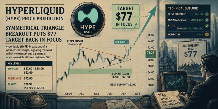 Hyperliquid (HYPE) Value Prediction: Symmetrical Triangle Breakout Places $77 Goal Again in Focus Hyperliquid (HYPE) Value Prediction: Symmetrical Triangle Breakout Places $77 Goal Again in Focus