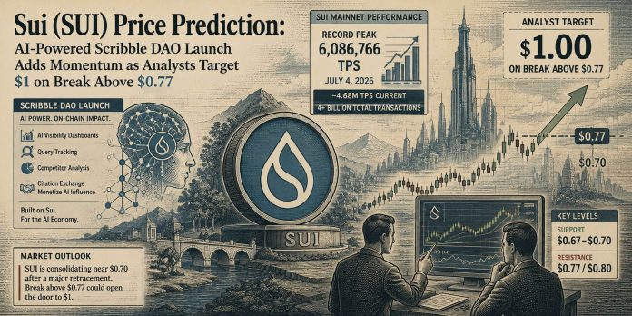 Sui (SUI) Worth Prediction: AI-Powered Scribble DAO Launch Provides Momentum as Analysts Goal $1 on Break Above $0.77