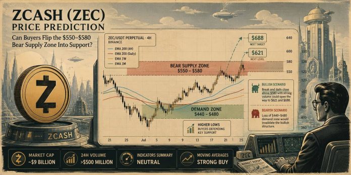 Zcash (ZEC) Worth Prediction: Can Consumers Flip the $550–$580 Bear Provide Zone Into Assist? Zcash (ZEC) Worth Prediction: Can Consumers Flip the $550–$580 Bear Provide Zone Into Assist?