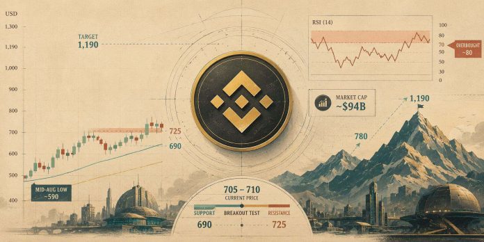 BNB Value Prediction: Overbought RSI Places $725 Breakout to the Check as Bulls Goal $1,190