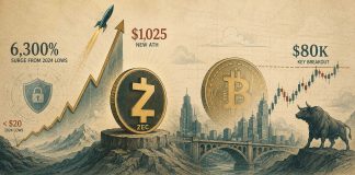 ZEC Hits $1,025 ATH After 6,300% Surge From 2024 Lows as BTC Awaits $80Ok Breakout